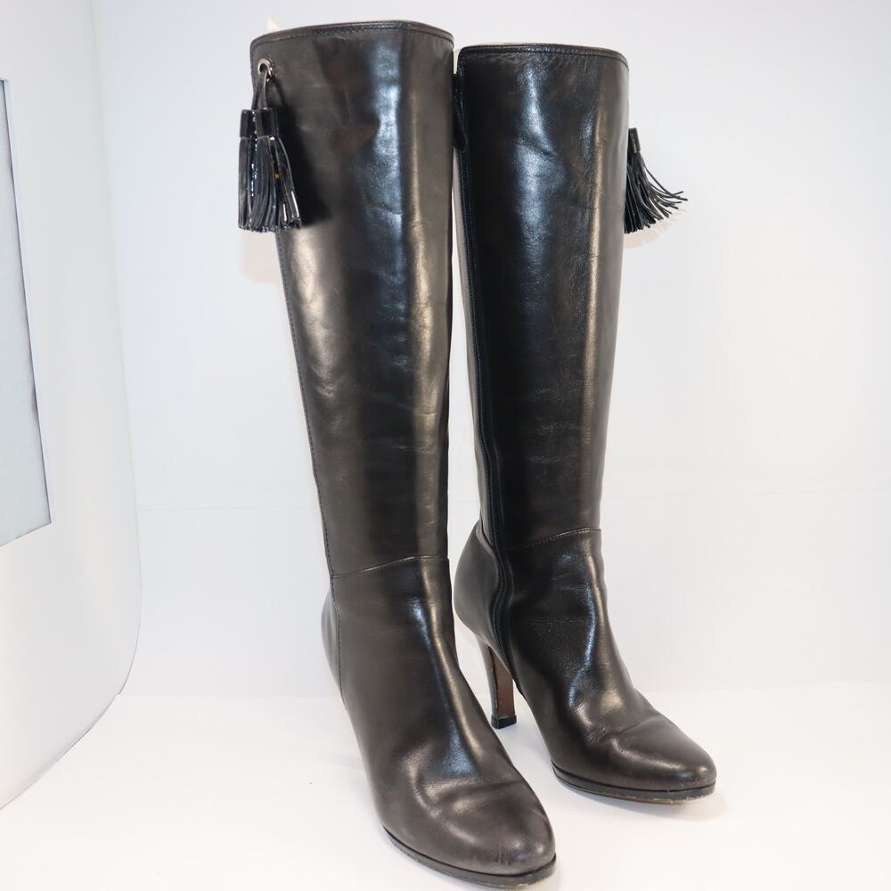 Cole Haan Black Leather Tall Boots Tassel‎ Zip Knee-High Women’s 8.5 B